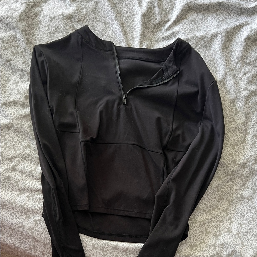 Black Zip-Up Long Sleeve Top